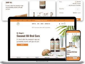 Bent Creative Portfolio: Dr. Ginger's eCommerce Store showcasing a laptop with the store and store parts